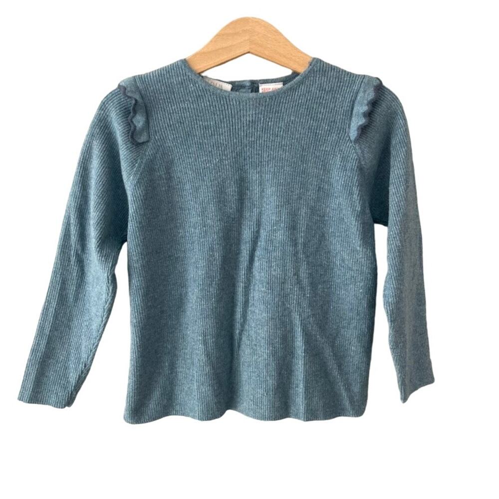 Zara Ruffle Trim Ribbed Sweater - Heathered Blue - 4-5